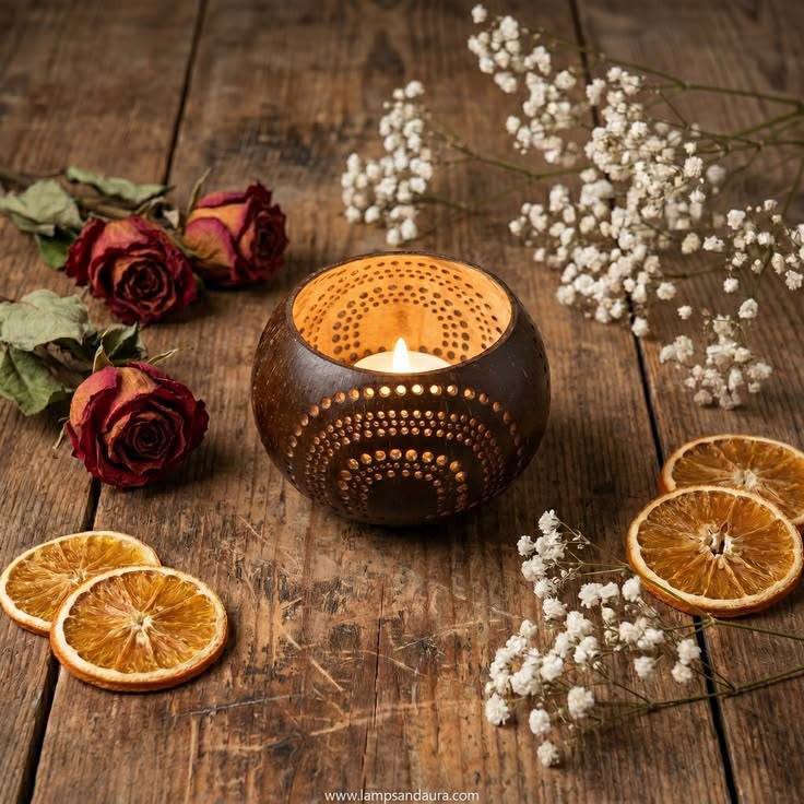 Coconut shell candel holder