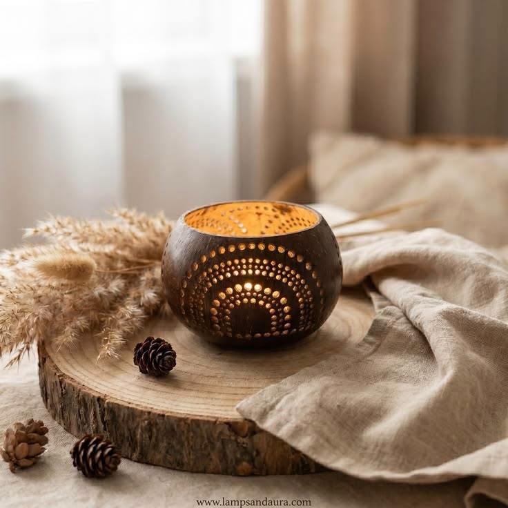 Coconut shell candel holder