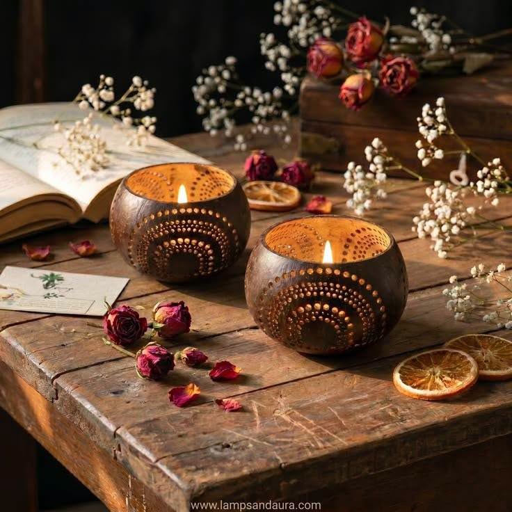 Coconut shell candel holder