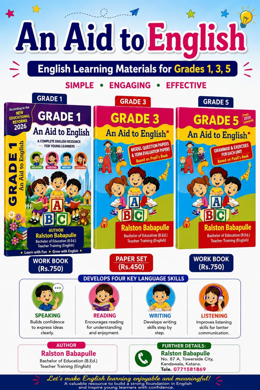 An Aid to English – English Learning Materials for Grade 1 / 3 /5