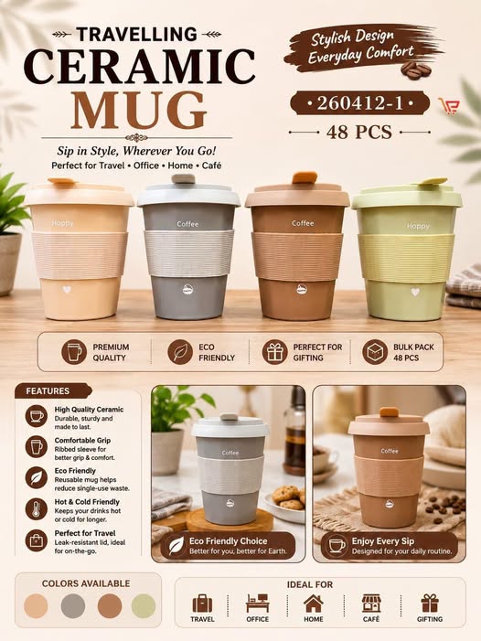 Ceramic Travel Mug with lid premium quality