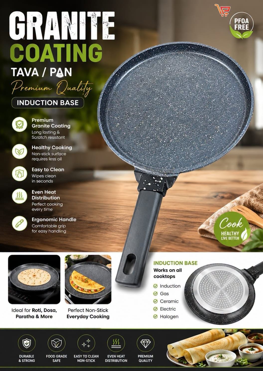 24cm Granite Coated Tava and pan
