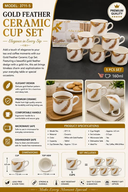 6pcs ceramic Cup only set 160ml